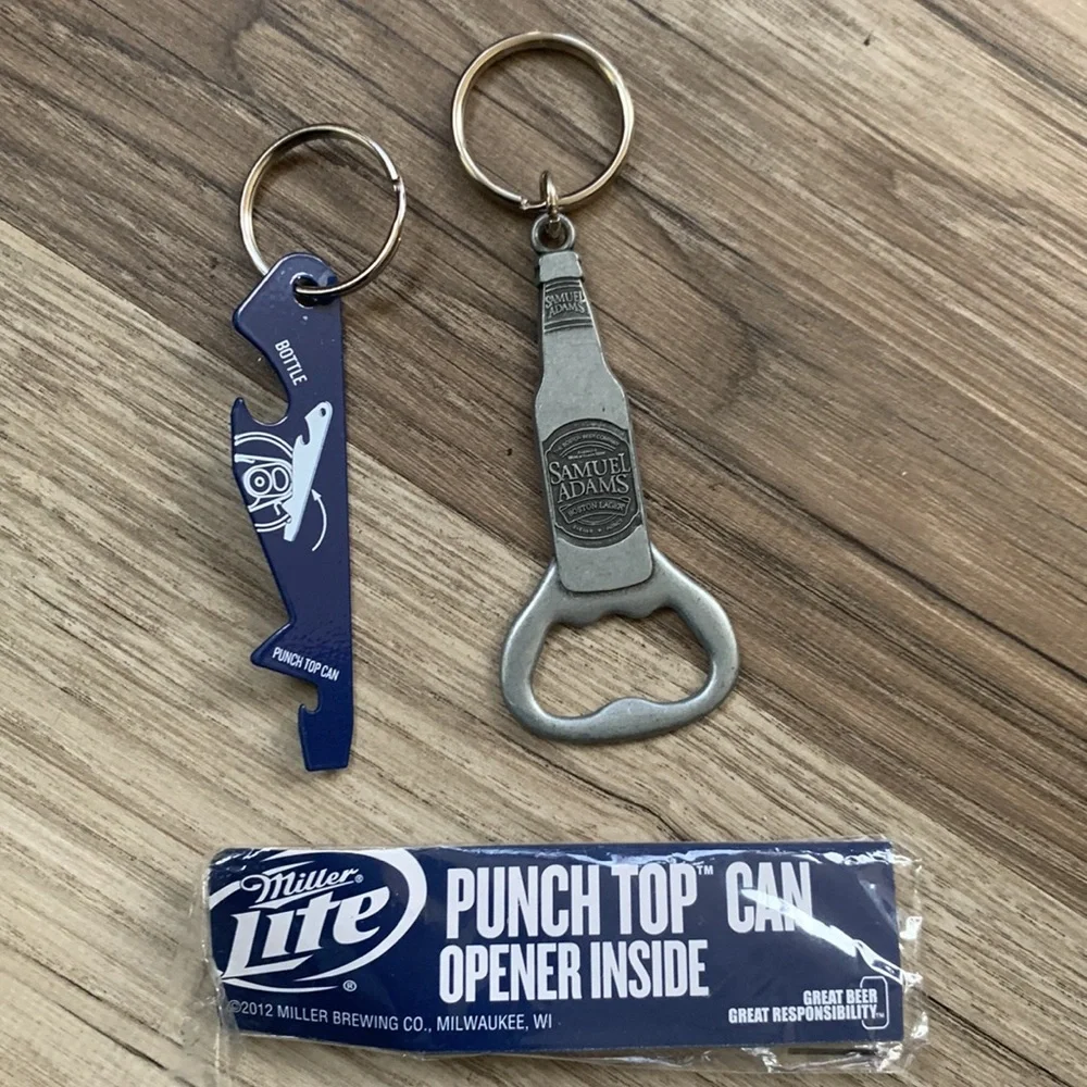 Samuel Adams Miller Lite Keychain Beer Bottle Can Opener Key Chain
